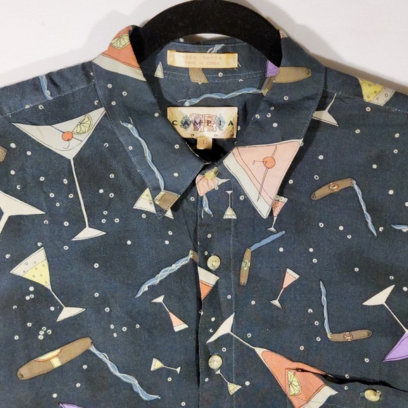 SOLD Campia Moda Men's Vintage Blue Martini Shirt - Picture 2 of 7